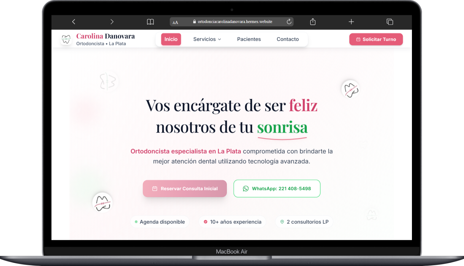 Captura de pantalla del proyecto Ortodoncia Carolina Danovara - Sitio Médico Profesional